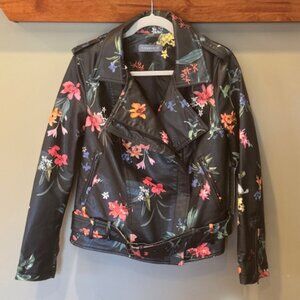 Bagatelle Faux Leather Floral Moto Jacket - Size Large
